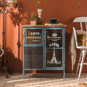 American Creative Bedside Table Industrial Style Iron Distressed Bedroom and Household TV Side Sofa Living Room Side Cabinet Storage Cabinet