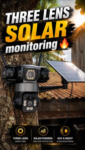 V380 Pro 4G Solar CCTV Camera 4K Three Lens 360° PTZ Outdoor Security Camera with Night Vision Two-Way Audio & Human Detection Waterproof 8000mAh Battery Motion Detection Solar Powered para sa Bahay at Negosyo