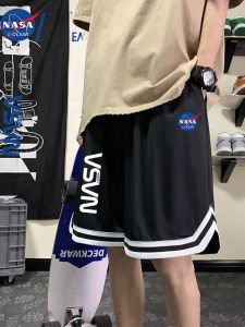 NASA Basketball Shorts Mens Summer American Trend Casual Loose Straight Running Sports Pants Five-Quarter Length Youth Pop