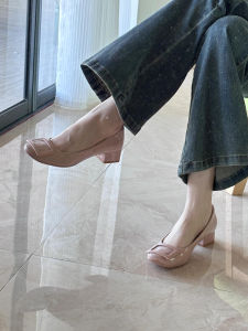 Nude Pink Chunky Heel Low Block Heel round Toe French Style Slip-On Womens Fashion Single Shoes with Buckle Casual Ankle Straps