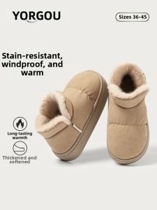 YUANGANG | Womens Winter New Thermal Fluffy High-Top Slippers