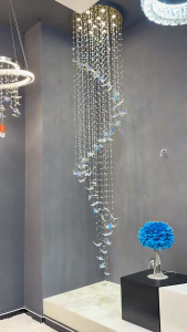 Phube Lighting Modern K9 Crystal Butterfly Chandelier Long Staircase Crystal Raindrop High Ceiling Chandeliers Large Chandelier for Foyer Entrance Dimmable