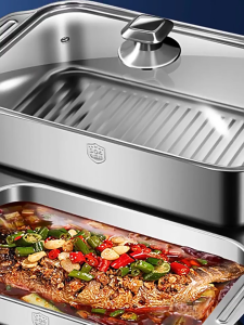 Pro-Grade 304 Stainless Steel Roasting Pan - Locking Lid & Deep Rectangular Design for Fish/Meat