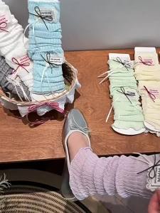 JIFANPAUL | Ballet Style Layered Socks Wooden Ear Bow Knee High Breathable