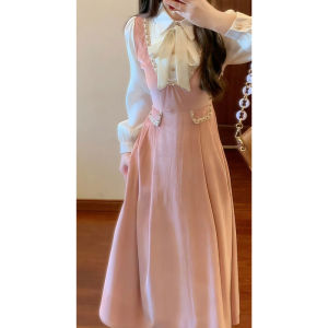 French Style Unique Beautiful Fake Two-Piece Dress Waist-Cinching Mini Dress for Autumn Season Elegant Chic Ladylike Gown