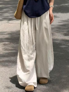 Quần Vải Lanh Thun Ice Silk Rộng Rãi Mùa Hè Mỏng Thoải Mái Quần Ống Rộng Thoải Mái Quần Dài Thường Ngày Cho Nữ