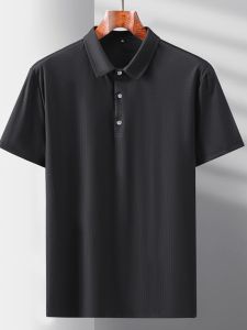 เสื้อโปโลแขนสั้นทรงหลวมสำหรับผู้ชายไซส์ใหญ่ สีดำ สำหรับใส่ไปทำงานในช่วงฤดูร้อน คอโปโล แฟชั่นลำลอง