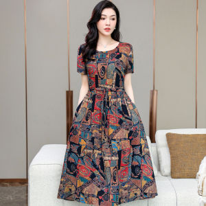 Váy Voan Hoa Phong Cách Hàn Quốc Mùa Hè Cho Phụ Nữ Trung Niên Và Cao Tuổi Váy Dài Bằng Lụa Cotton Thường Ngày Có Túi