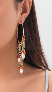 Ingemark | Bohemian Colorful Mushroom Crystal Pendant Long Tassel Earrings Women Exaggerated Piercing Hoop Earring Trend Gift Y2K Jewelry