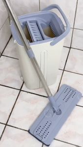 CD Flat Floor Mop with Dual Chamber Bucket Map Cleaning Floor Wet and Dry Floor Scratch Mop for Floor
