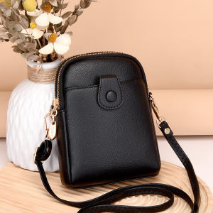 Fashionable Vertical Zipper Womens Phone Bag New Style Lychee Pattern Dual Layer Crossbody Bag Ladies Single Shoulder Bag