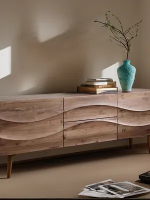 Full Solid Wood TV Cabinet Entrance Wave Storage Cabinet Black Walnut Modern Minimalist Style Furniture Wood Dowels