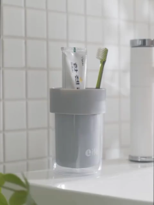 BECORATE Fashion Travel Multi-Functional Tooth Brushing Cup Portable High-Quality PP+PS Durable Toothbrush Holder with Built-in Mug White/Grey 12*7cm