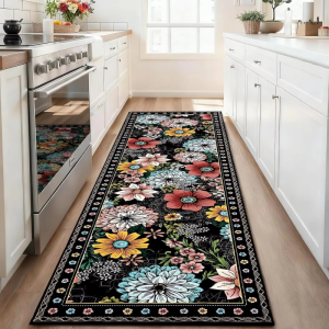 VIKAMA Vintage Họa Tiết Hoa Boho Runner Thảm Có Thể Giặt Dài Thảm Trải Sàn Nhà Bếp Chống Trơn Trượt Hành Lang Lối Vào Trang Trí Khu Vực Thảm 100% Polyester