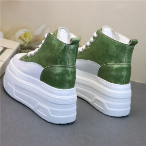 Giày Cao Đến Mắt Cá Chân Đế Cao 12cm Thời Trang Thường Ngày Cho Nữ Giày Cao Su Màu Xanh Lá Cây Giày Đế Cao Tăng Chiều Cao Cho Nữ