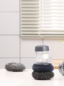 Kitchen Soap Press Dispensing Palm Brush Multifunctional Pressing Cleaning Brush Dish Washing Brush with Soap Dispenser Kitchen Scrub Brush for Pot Pan Sink Cleaning