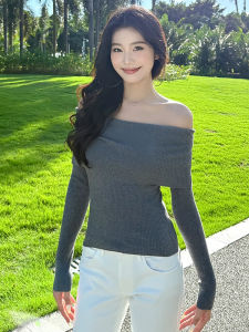 PEIXI | Áo Sweater Elegent Màu Xám Dáng Suông Cổ Trễ