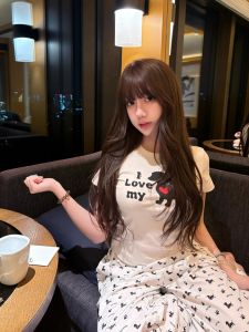 Slim Fit round Neck Short Sleeve T-Shirt Womens Summer New American Design Sense Retro Style Printed Casual Top for Younger Women