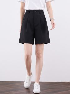 Basic House | Casual Black High Waist Wide-leg Shorts