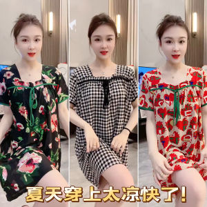 Váy Ngủ Mùa Hè Mỏng Không Tay Cổ Vuông Có Nơ Thắt Lưng Cho Nữ Váy Dài Vừa Phải Áo Ngủ Mặc Nhà Bằng Lụa Băng