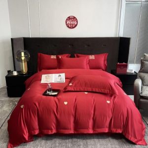 Red Washed Cotton Flannel Bedding Set for Wedding
