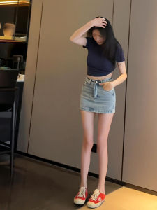 Retro Spicy Girl Denim Mini Skirt Womens High Waist Slimming Versatile Bodycon Short Skirt Korean Style Commute Cotton A-Line