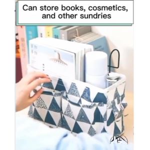 Bedside Storage Bag With 4 pockets 2 hooks Bed Desk Dorm Room Phone Book Storage Hanging Bag