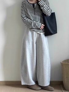 Gray Balloon Treetop Pants Womens Casual High Waist Straight Leg Wide Leg Pants Autumn 2025 New Small Size Loose Fit