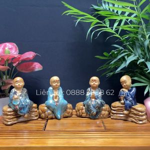 Bộ Tượng 4 Chú Tiểu Gốm Sứ Bát Tràng (Kèm video ảnh thật) - Tượng trang trí tiểu cảnh xe hơi bàn làm việc