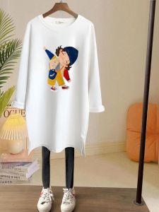 Thickened Heattech Brushed Long Sleeve T-shirt Female Loose Mid Length Long Length Casual Pure Cotton round Neck Tops Bottoming Shirt Autumn and Winter