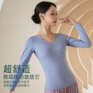 Leotards Adult Womens V Neck Long Sleeve Dance Suit Top Slim Fit Shapewear Tight Dance Students Wear Autumn