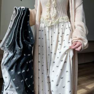 Bows High Waist Glutinous Rice Pants for Women 2024 Spring and Autumn High Slim Looking Casual Loose Loose Pants Print Straight-Leg Pants