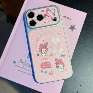 Sanrio | Luxury Kuromi Melody Magnetic Holder Stand Case For iPhone 17 16 15 14 Pro Max Shockproof Cute Phone Cover With Chain