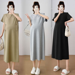 Island Maternity Dress Korean Style Simple Loose Large Size Slimming Pregnant Women Dress