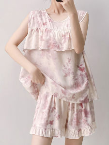 ชุดนอนผู้หญิงฤดูร้อน ชุดนอนแขนกุดบาง ทรงหลวม ระบายอากาศได้ดี ชุดอยู่บ้านสบายๆ ลายดอกไม้ ผ้าฝ้าย 200 กรัม ชุดนอนสบายๆ