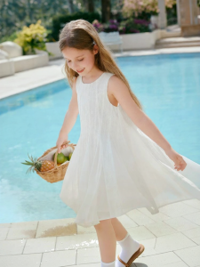 XIANGYING | Summer Kids Sleeveless Chiffon Round Neck Dress White