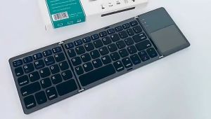 B033 Compact Folding Bluetooth Keyboard with Trackpad for iPad Samsung Tab Xiaomi MiPad Huawei MatePad Realme Pad Foldable Keyboard Touchpad (Black)