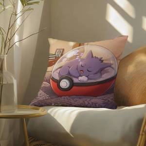 Bandai | Pokemon Gengar Anime Plush Pillow Cover Soft Short Plush Cushion Cover For Sofa Bedroom Living Room Home Decor Gift