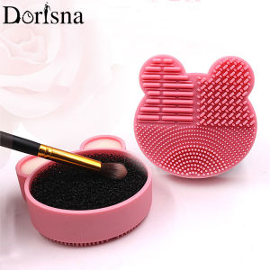 Dorisna 2 in 1 Soft Silicone Makeup Brush Cleaning Bowl Sponge Brushes Cleaning Mat Cosmetic Eyeshadow Brush Cleaner Scrubber Box