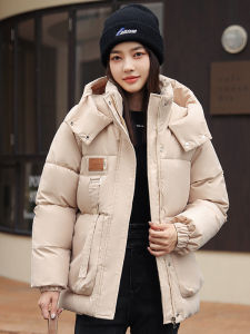 Womens Short Puffer Jacket Thickened Warm Cotton Coat Loose Fit Korean Style Winter Outerwear with Hood by Lobeensind