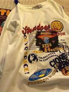 สตรีทสไตล์ เสื้อยืดแขนสั้นคอกลมพิมพ์ลาย ผู้หญิง สลิมฟิต ฤดูร้อน เสื้อท่อนบน เสื้อยืดแฟชั่นองค์ประกอบ 3D สีบริสุทธิ์