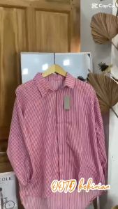 Kemeja Blouse Wanita Katun Rayon Tangan Panjang Salur Premium Jumbo LD 120 Motif Stripe Garis Garis