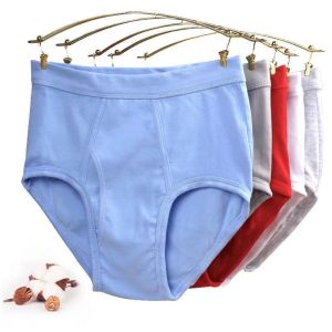 Mens Triangle Cotton Underwear High Waist Deep Crotch Loose plus Size Shorts Full Cotton Antimicrobial Simple Style