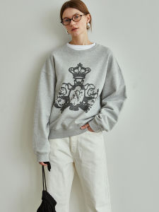 Original American Style Womens Sweatshirt Spring Autumn Design Loose Cotton round Neck Lazy Style Grey Jacket by ROHEME