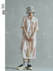 Summer New Patchwork Lazy Short Sleeve Shirt and Skirt Set