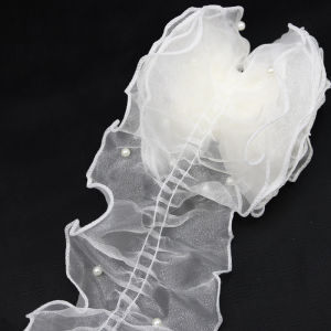 (2meters/pack)11cm French Lace Fabric Skirt Accessories Pleated Ribbon Pearl Trim Snow Yarn Ruffles Laces for Garments DIY