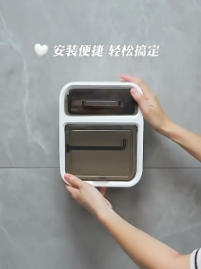 Waterproof Toilet Paper Box Free Punching 2 in 1 Toilet Paper Holder Toilet Bathroom Storage Shelves Wall Mounted Tissue