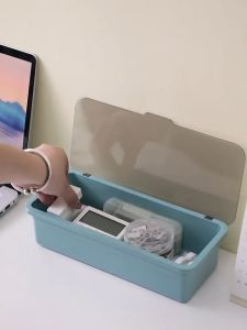 Johor Seller | Transparent Dust-proof Cover Makeup Brush Storage Box Large Capacity Makeup Brush Holder Desktop Makeup Sponge Holder