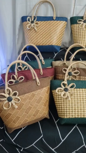 Woven Tote Bags with Floral Embellishments in Various Colors for Women