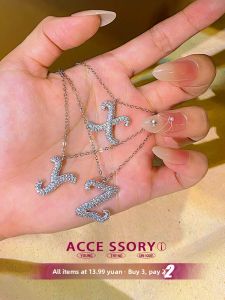 Original Design Full Diamond 26 Letters Titanium Steel Necklace Womens Style Fresh out Cross Chain Silver Color Gift for Lovers